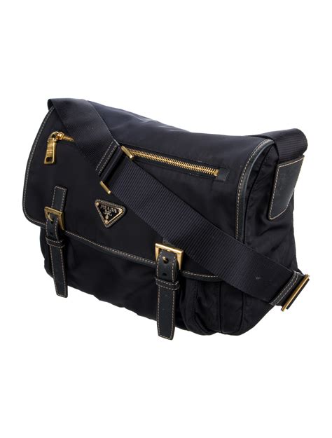 prada leather-trimmed tessuto messenger bag